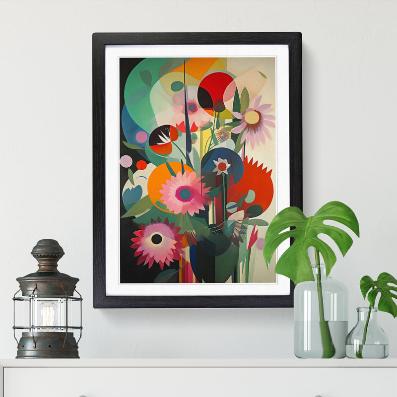 FRM-V0523-850X Flowers Bauhaus Design Vol.1 - Picture Frame Print, Walnut Framed, 64cm H x 46cm W