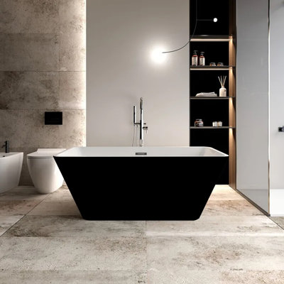 KDK HOME 67" Freestanding Soaking Tub Black Acrylic Bathtub