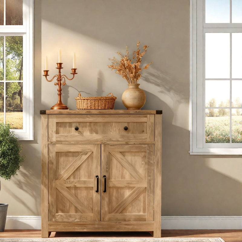 Buffets rustiques gris clair, rangement pour cuisine et porte de grange en bois et en bois aggloméré