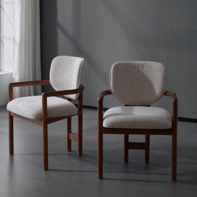 Dining Chairs Set Of 2 Upholstered Arm Chairs, Rubber Wood Accent Chairs Fabric Seating, 300 LBS Weight Capacity