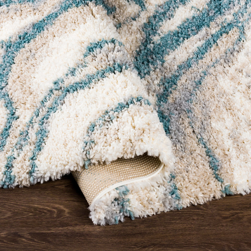 Myndi Abstract Cream/Aqua Area Rug, Runner 2'7" x 7'3"