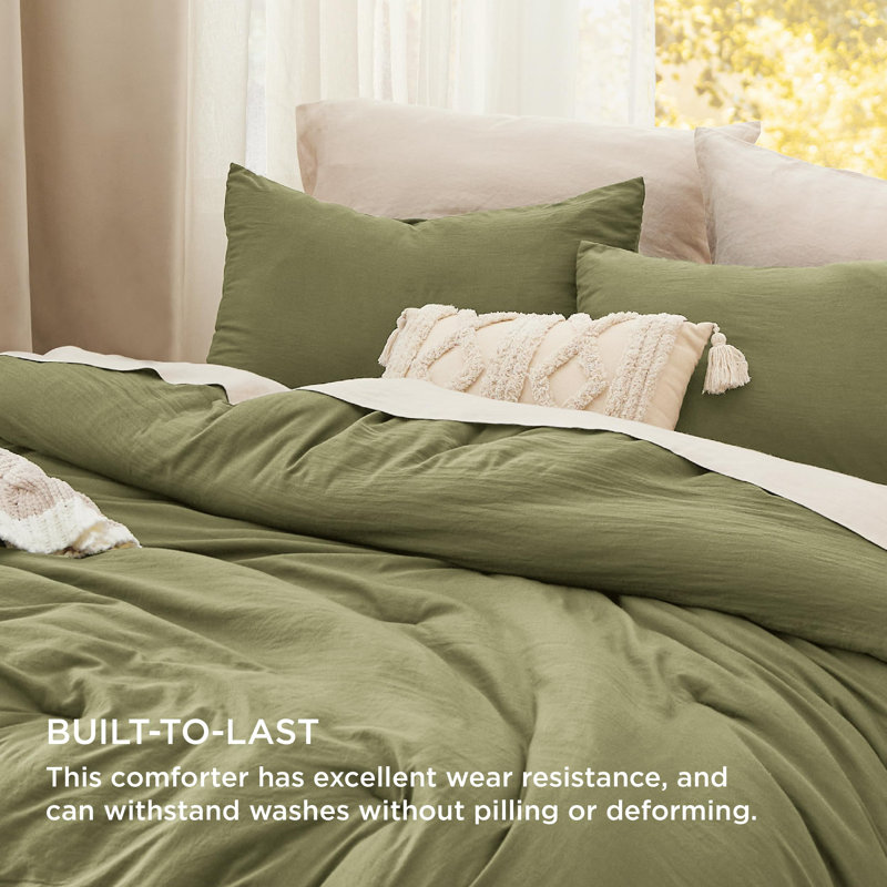 Bedsure Reversible Prewashed Comforter Set, King Comforter + 2 Standard Pillowcases, Olive Green