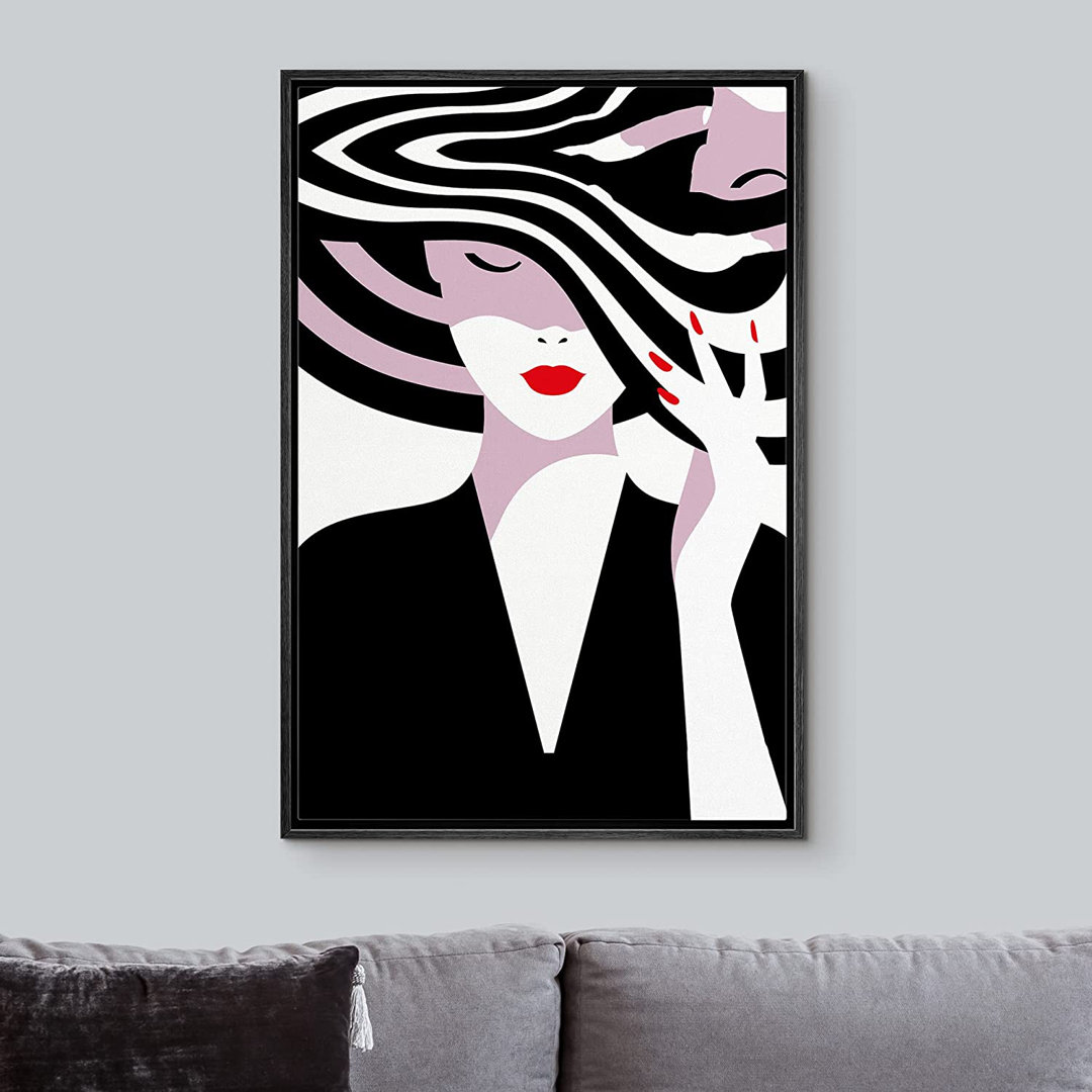 Stylish Woman Portrait Elegant Pop Fashion Modern Decor Chic Ultra Framed Canvas Print Wall Art IDEA4WALL Frame