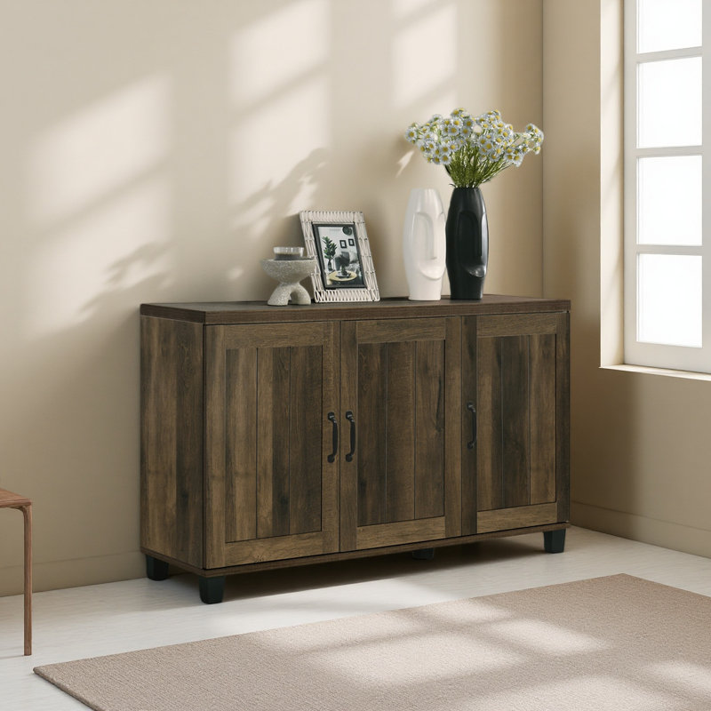 45"W Dark Dusty Oak Finish 3-Door Shoe Cabinet