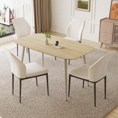 Dining Table Set, Modern Kitchen Table For 4-6 Person, Steel Legs (1 Table 4 Chairs)