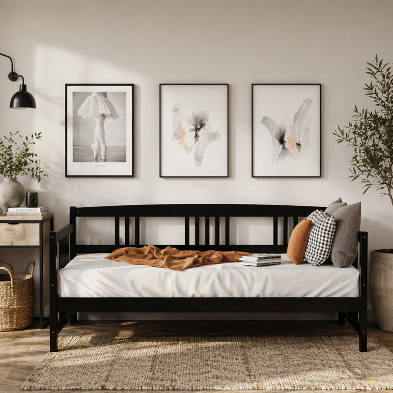 Lit de jour moderne en bois massif, multifonctionnel,, Espresso