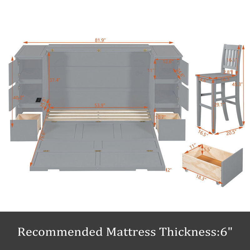 Dundry Murphy Bed, Full, Gray
