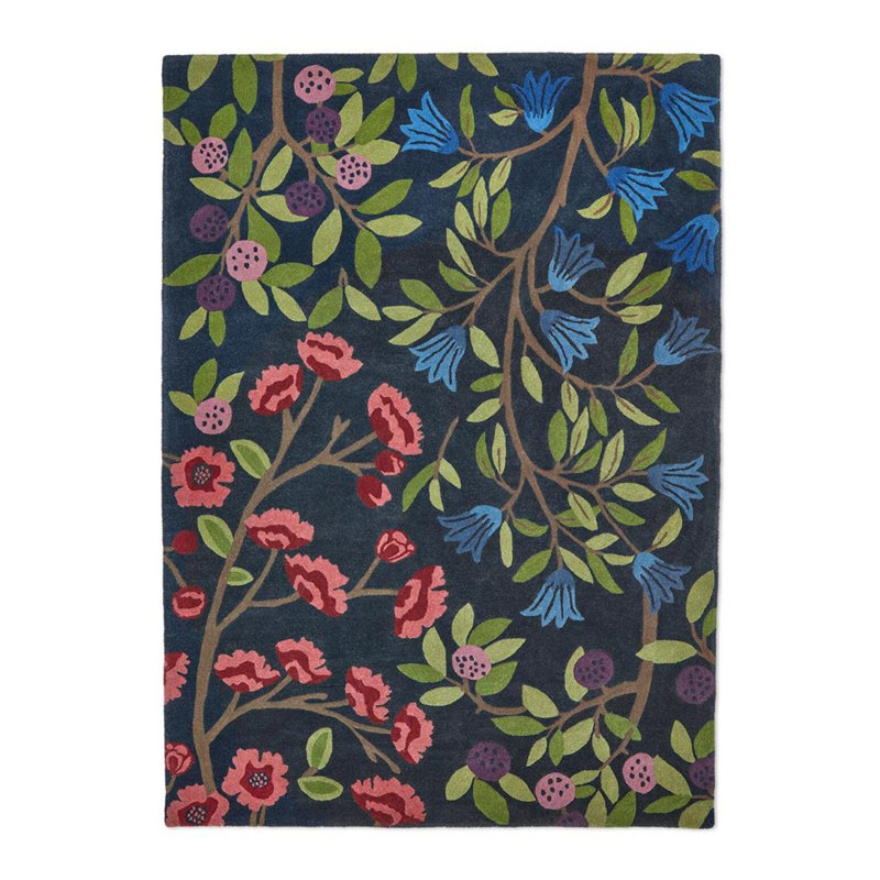 Handmade Wool Floral Area Rug, Rectangle 4'7" x 6'7"