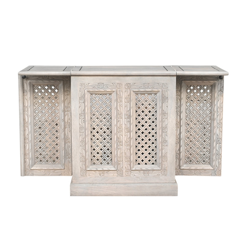 Expandable Solid Wood Mango Bar Cabinet with Stemware Rack & Bottle Storage, White