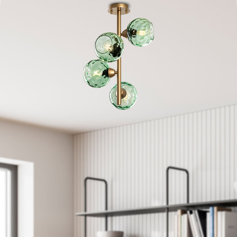Elegant Mint and Gold Chandelier, 15.7 x 15.7 x 21.7 inches | Metal Body, Glass Cap, 4 x E27 Sockets (Max 40W) | Ideal for Living Room, Dining Room, and Entryways | Stylish and Modern Lighting Fixture
