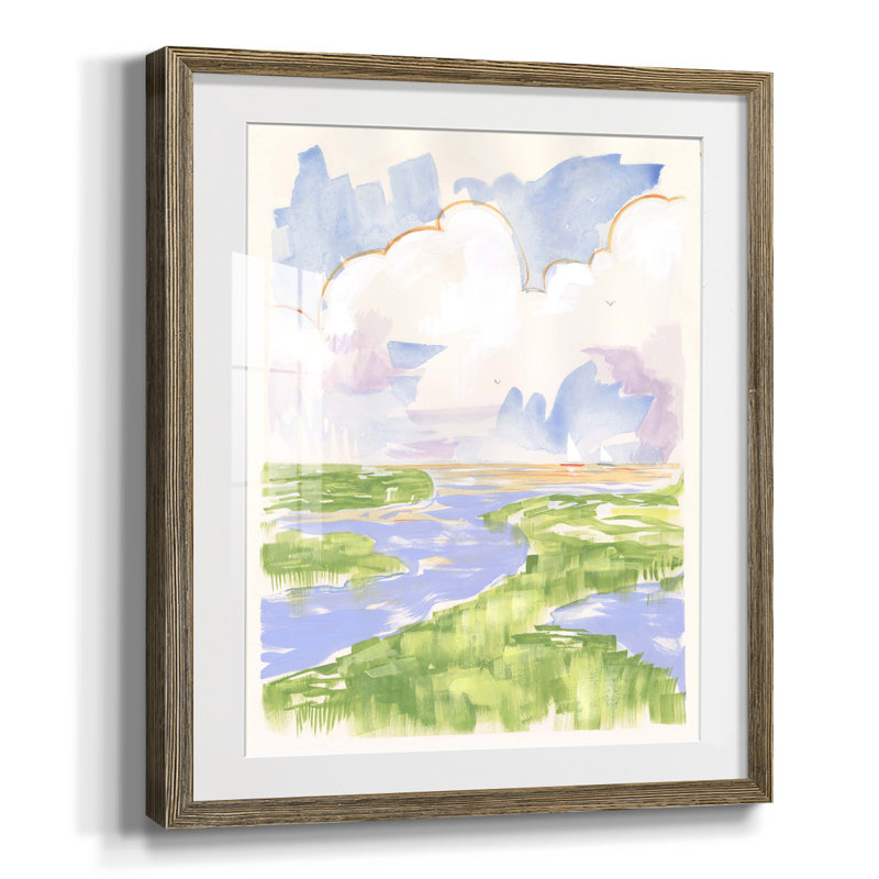 Low Country River Vista II, Papier avec cadre noyer, Blanc, 20" H x 16" W