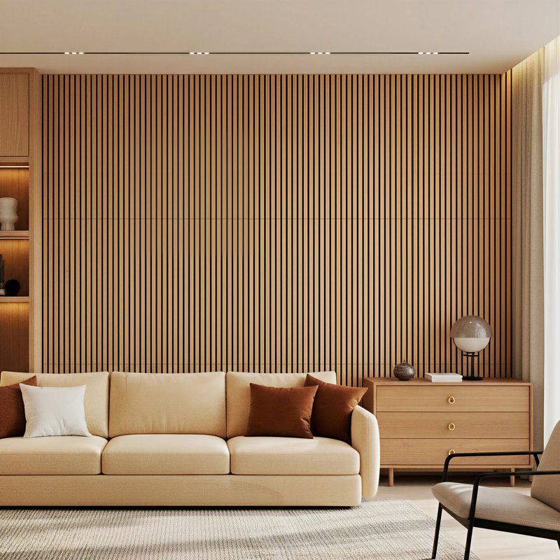 Panneaux muraux 3D à lattes de bois 3D, panneaux décoratifs insonorisants 2 pièces pour mur et plafond, Chêne
