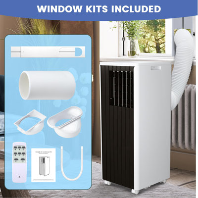 Climatiseur portatif 8 000 BTU, fonctionnement silencieux avec modes de refroidissement, déshumidificateur et ventilateur, minuterie de 24 heures incluse, télécommande, ensemble de ventilation pour fenêtre, convient aux pièces