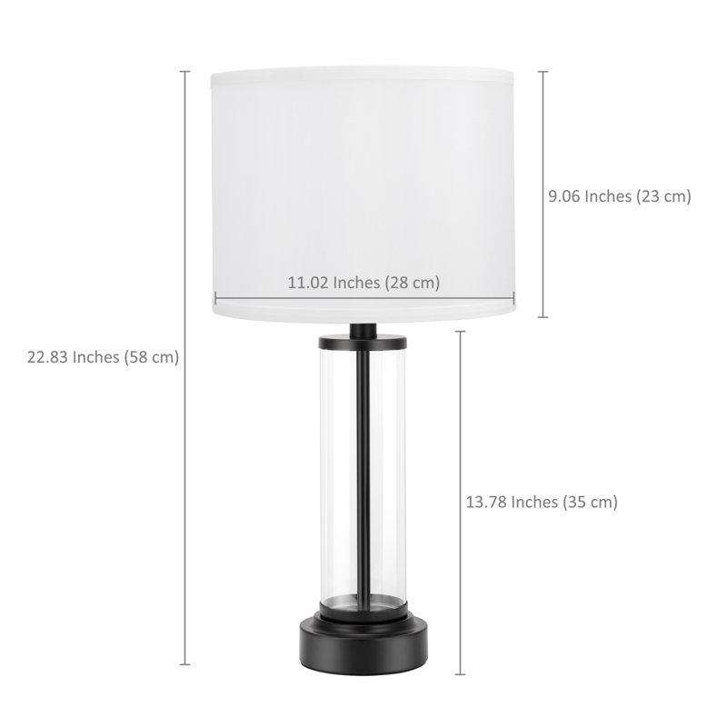 23'' Modern Glass Table Lamp Set with 3-Way Touch Control and USB A&C, Black