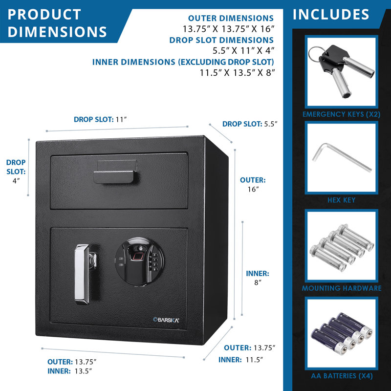 0.72 CUBIC FT KEYPAD BIOMETRIC DEPOSITORY SAFE