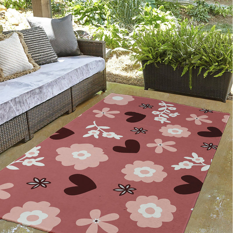 Tapis rose / rouge tissé à la machine Dystiny, Rectangle 5 pi x 7 pi