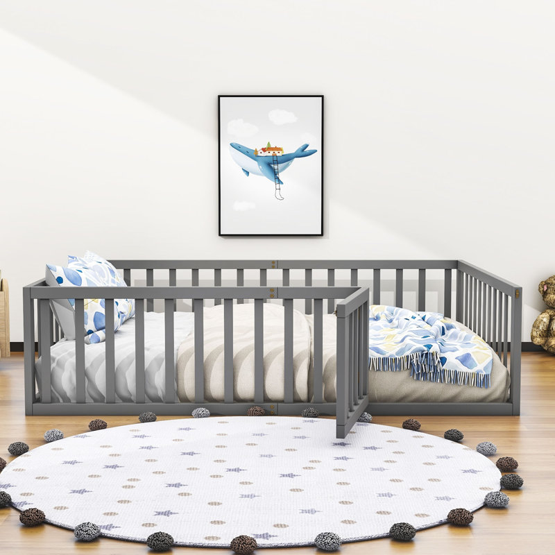 Hendrelino Wooden Daybed Frame with Guardrail, Gray, Queen