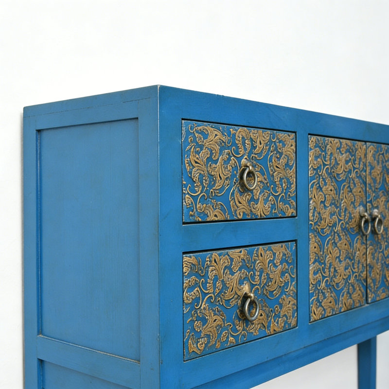 Console en bois massif 39,4 po Bradon, Bleu très foncé