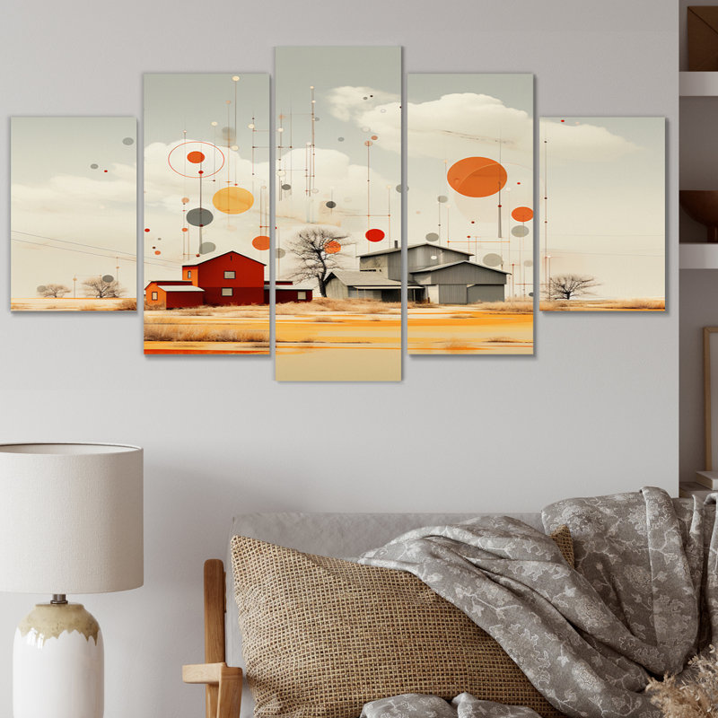 Prairies Bliss géométrique - décoration murale moderne - 5 panneaux