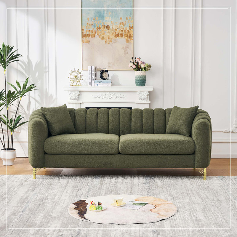Canapé surdimensionné en chenille de 83 po, canapé profond de luxe à 3 places, canapé capitonné moderne, canapé avec pieds en métal doré pour le salon, la chambre à coucher et un appartement (vert)