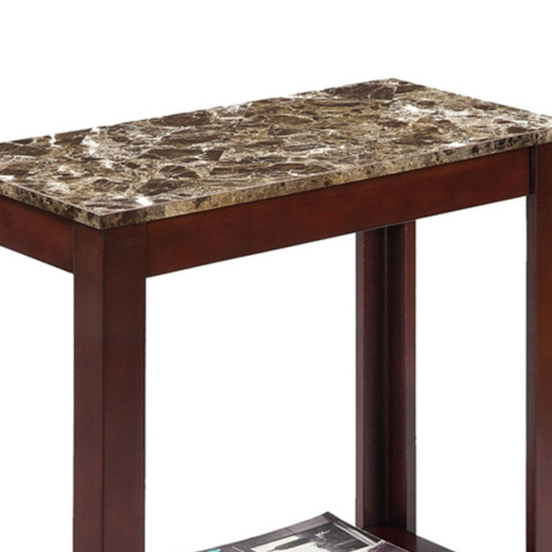 Wooden End Table With Marble Print Top