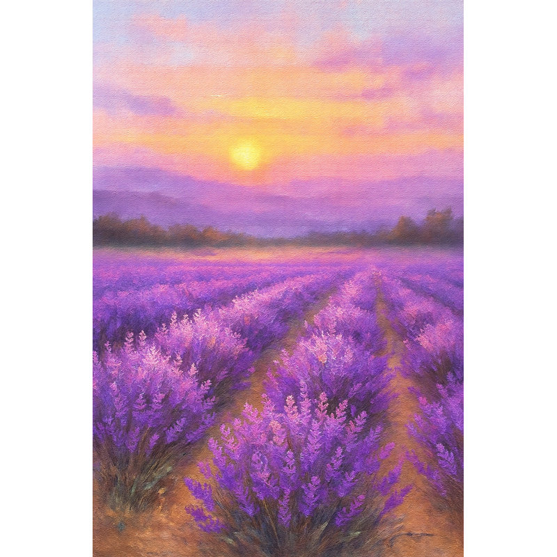 "Lavender Radiance", art mural sur toile coucher de soleil