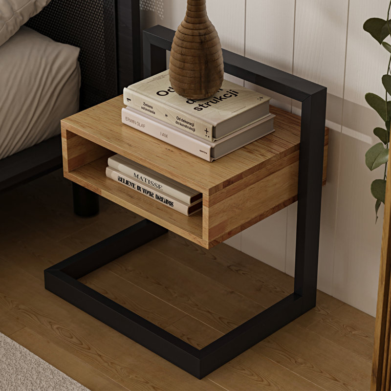 Table de chevet et table d'appoint en forme de C Merab Arland - deux tons avec rangement ouvert