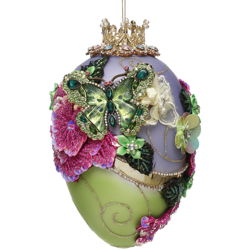 Faberge Jewel Egg Ornament, Green/Purple- 7 Inches