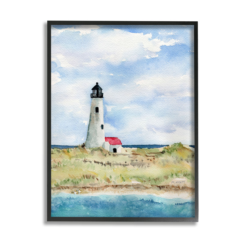 Phare sur la péninsule, paysage côtier doux, Giclée encadrée noir minuit, H 14 po x l 11 po