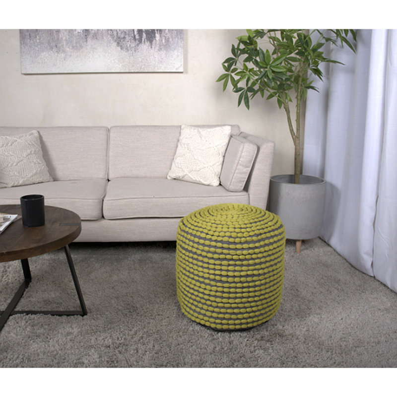 River Water Resistant Handcrafted Cylindrical Pouf Upholstered Ottoman Living Room Ottoman, Green