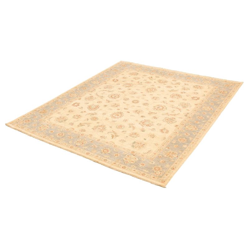Tapis décoratif en laine de conception unique 8 pi 1 po x 9 pi 6 po noué à la main New Age en gris clair/beige
