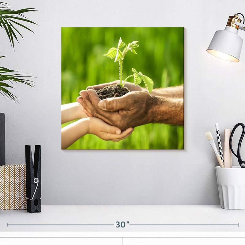 Senne Old Handing Seedling To Young, 16" H x 16" W