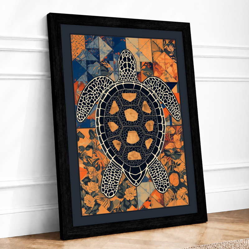 Sea Turtle Geometric - Framed Print, A1 - 84.1 x 59.4 cm, Black