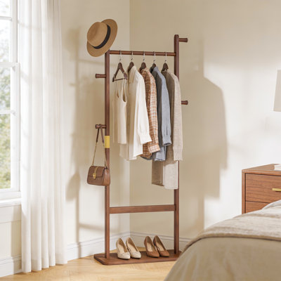 Solid Wood Coat Rack With Shelf Freestanding Hanger For Entryway, Bedroom, Living Room