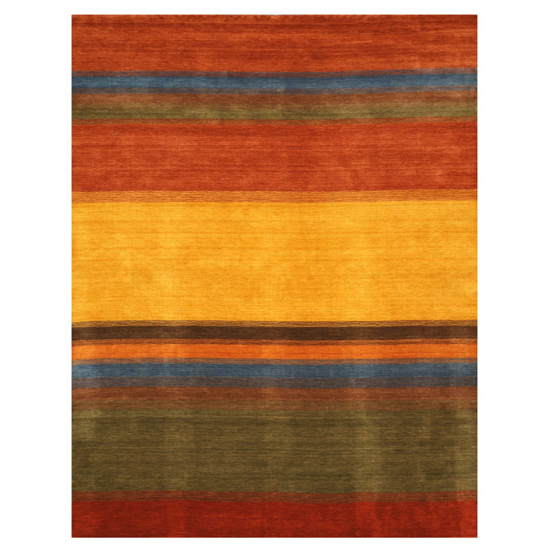 Io Striped Hand Woven Wool Yellow/Red/Green Area Rug, Rectangle 10' x 14'