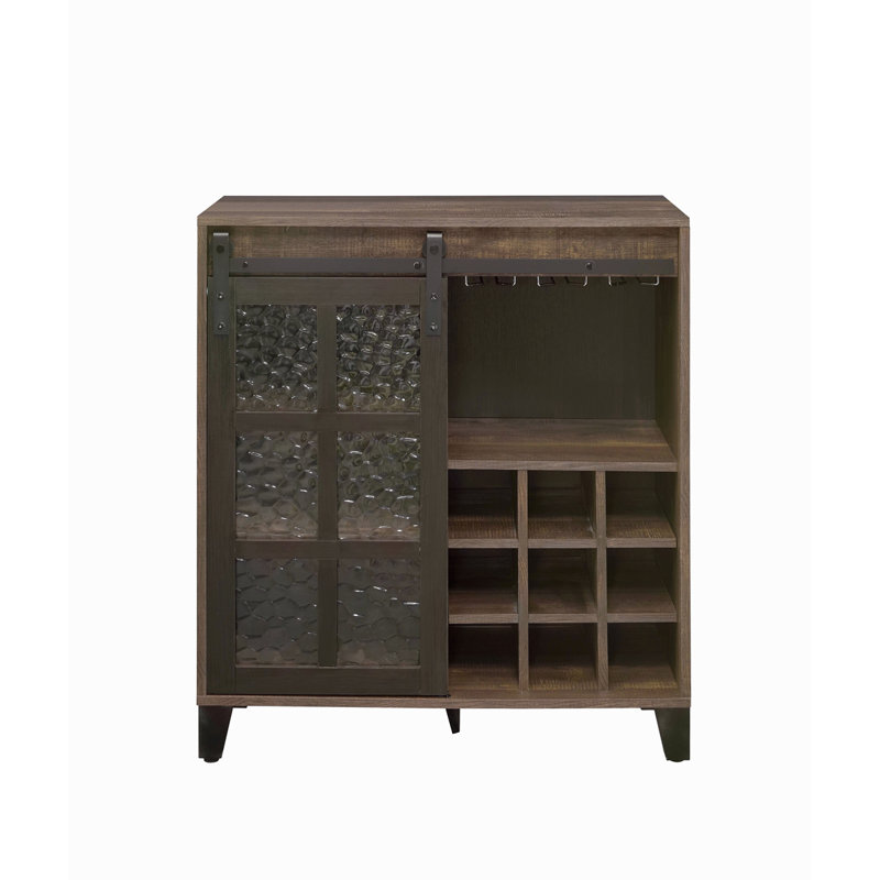 Armoire à vin en verre, chêne rustique et finition noire
