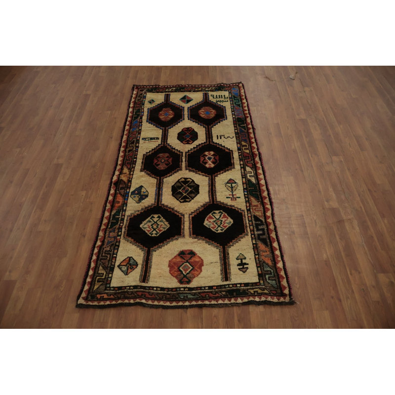 Tapis traditionnel fabriqué à la main 4 x 7 présentant un art géométrique intemporel