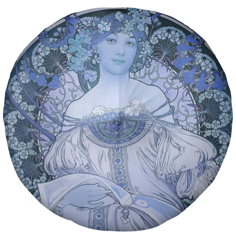 Coussin de plancher lisant alphonse mucha bougon, 31,5 po x 63 po, Bleu
