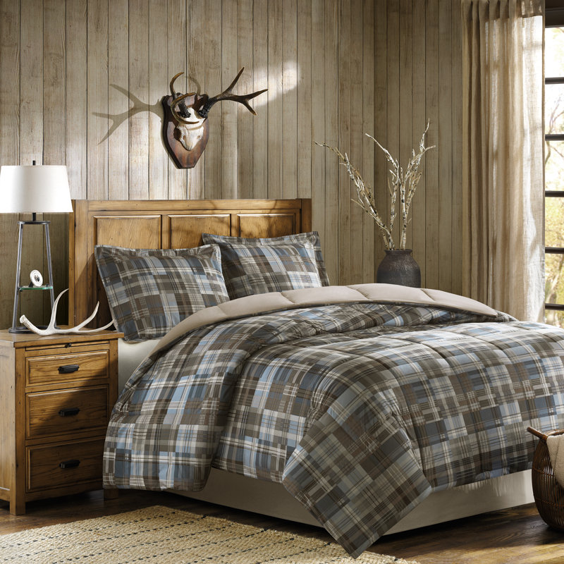 Twin Brown Plaid Down Alternative Microfiber Comforter Set