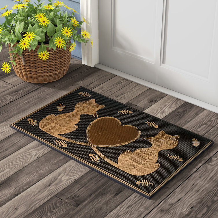 A1 Home Collections A1hc Floral Pattern Black 18 in. x 30 in. Rubber and Coir Outdoor Entrance Durable Monogrammed U Door Mat