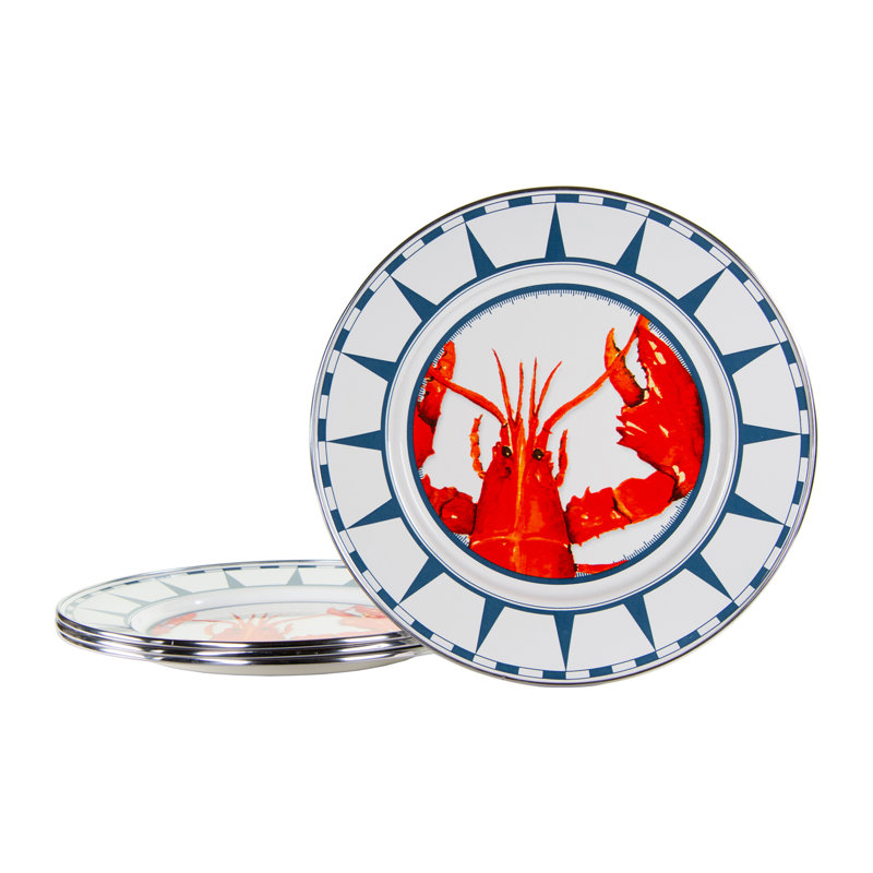 Golden Rabbit Enamelware Lobster 10.5" Dinner Plates, Set of 4