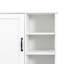 Armoire de buanderie avec portes et tablette, panier à linge inclinable, plusieurs espaces de rangement, style autoportant, tablette ouverte, tablette réglable, blanc