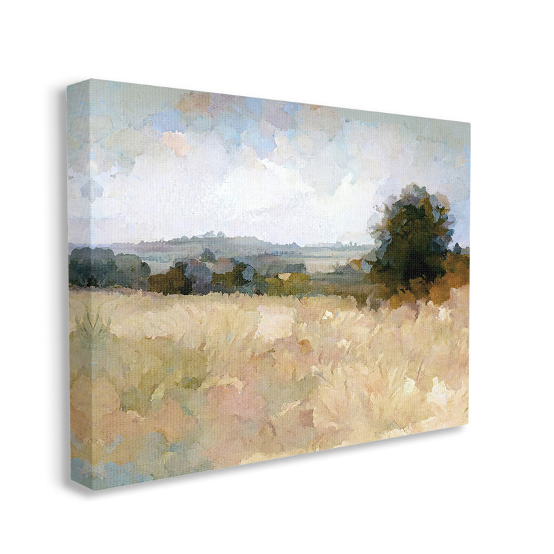 Conception d'art sur toile beige champ champêtre par Gina Kelly, H 30 po x l 40 po