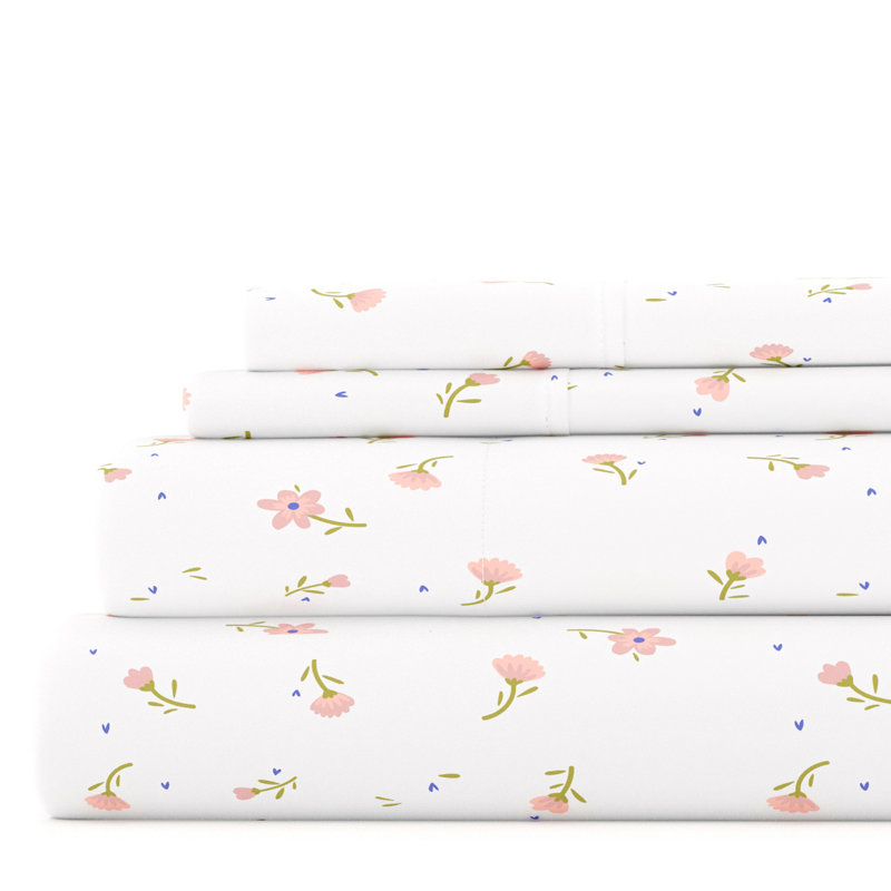 Twin Pink Floral Deep Pocket Cotton Microfiber Sheet Set