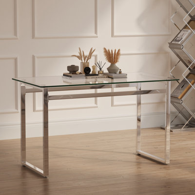 Table de salle à manger moderne en verre avec pieds en métal, style minimaliste 51 po pour la cuisine