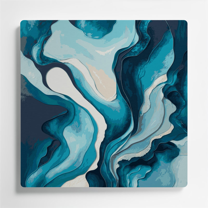 Paysage abstrait 39, art mural en métal bleu, H 12 po x l 12 po