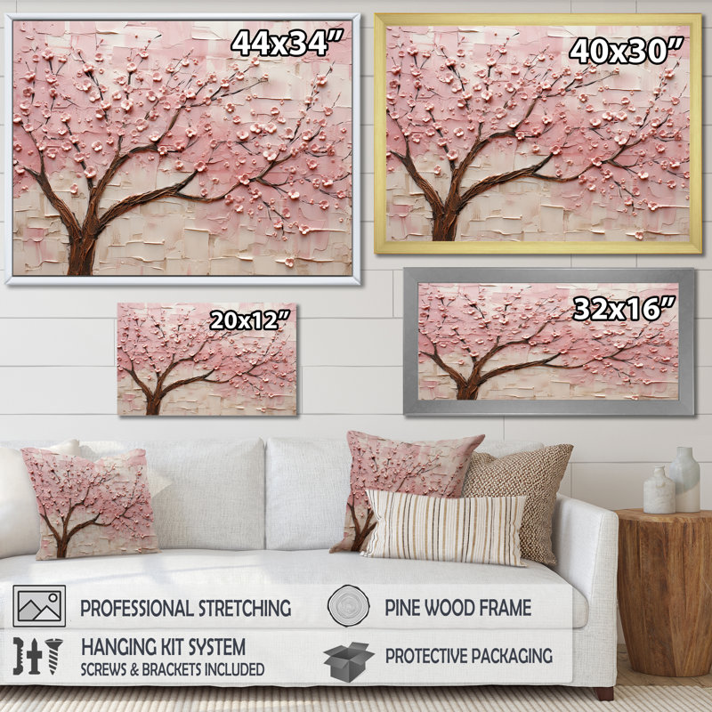 «Cherry Blossom Whisper», reproduction d'art sur toile, H 12 po x l 20 po x P 1 po, Cadre flottant noir