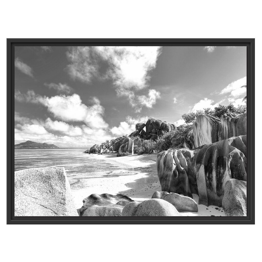 Gerahmtes Wandbild Seychellen Strand Kunst B&W