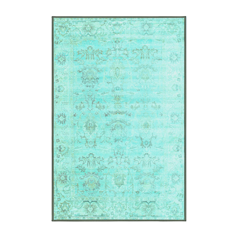 Tapis abstrait bleu fait à la machine, Rectangle 2 pi x 3 pi