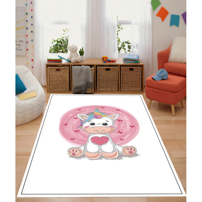 Tapis blanc / rose en velours tissé à la machine Kapp, Rectangle 6 pi 7 po x 9 pi 6 po
